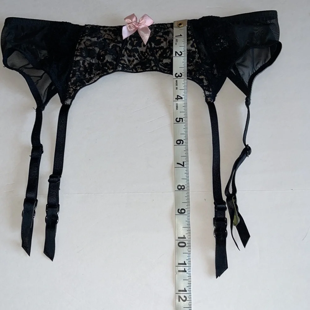 Victoria’s Secret Animal Print Under Black Lace Garter Belt